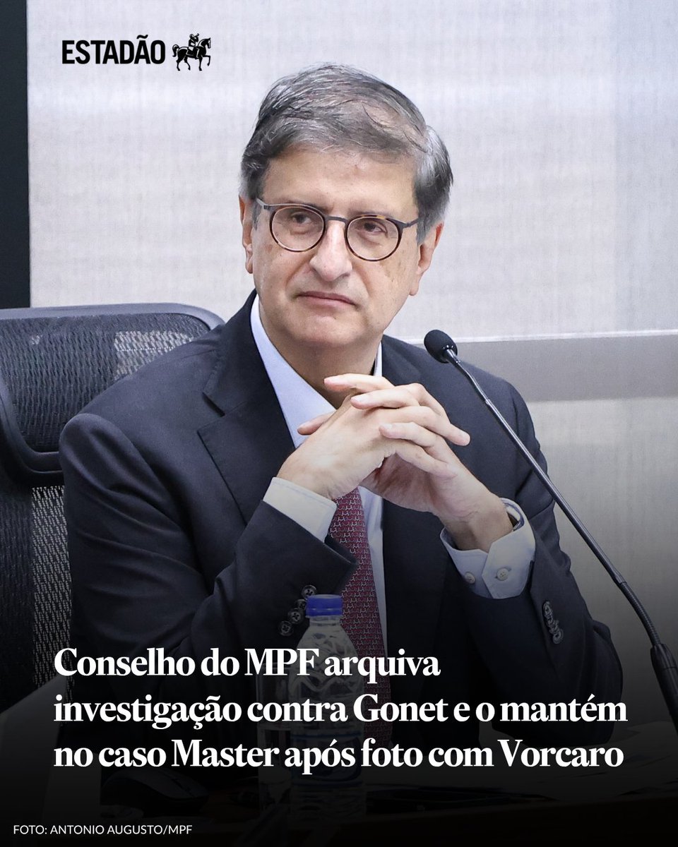 Estadao's tweet photo. Conselho do MPF arquiva investigação contra Paulo Gonet e mantém procurador-geral da República no caso Master mesmo após foto com Daniel Vorcaro; veja como foi a votação -> https://t.co/wfjB6EUHsY https://t.co/dYTXcLPxkT