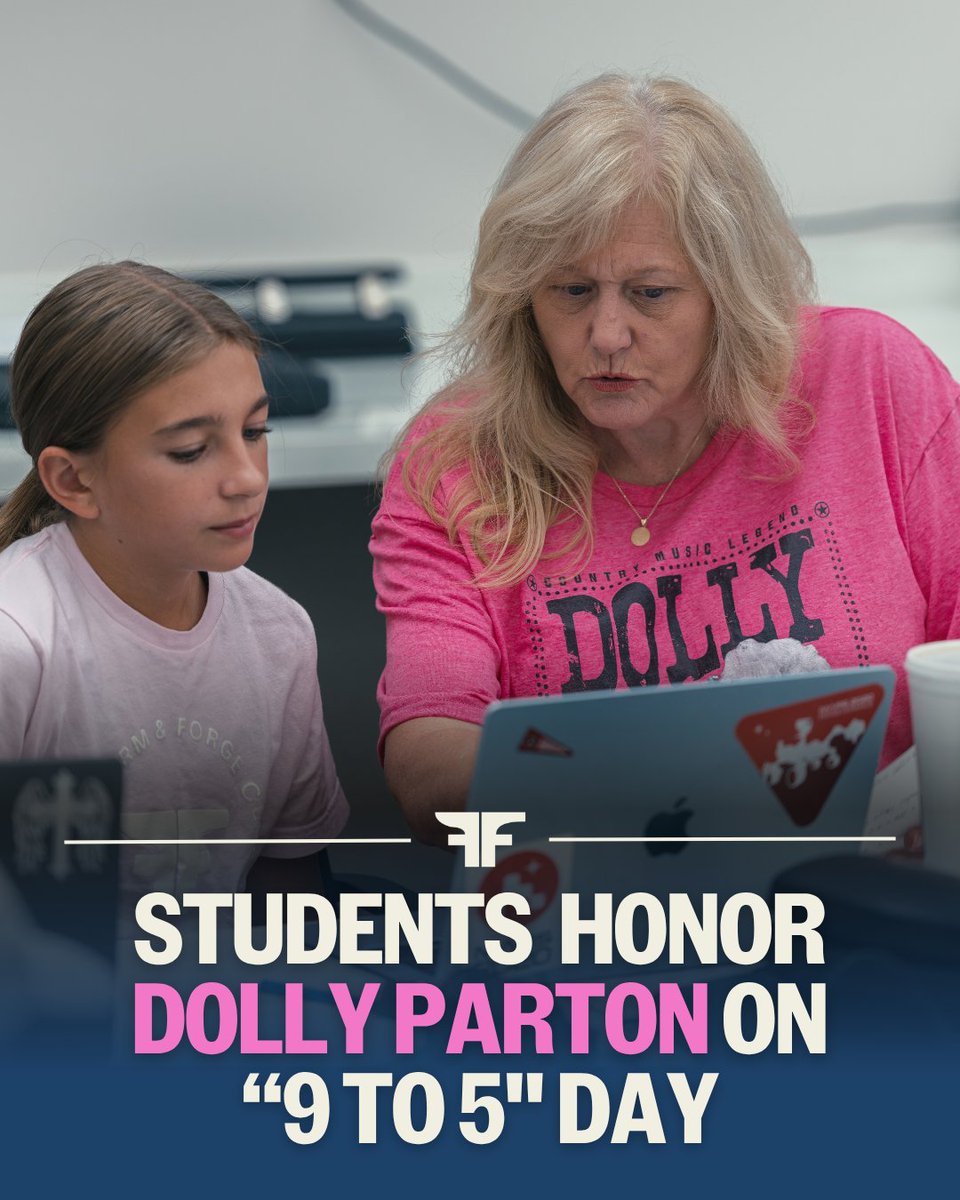 FarmForgeClub's tweet photo. Today, our students &amp; teachers honored Dolly Parton’s legacy of giving children the gift of reading. Student Government brought a little pink, sparkle, and country flair to campus, with house points for everyone who joined in. Hear from Stella and Ms. Candy about the celebration. https://t.co/lrgFO5ba4C