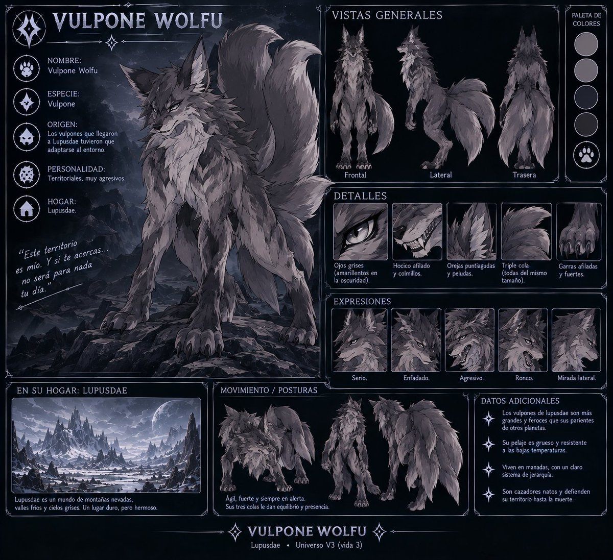Universozyx's tweet photo. Nombre: vulpone wolfu 
Especie: vulpone 
Origen: los vulpones que llegaron a lupusdae tuvieron que adaptarse al entorno 
Personalidad: territoriales, muy agresivos 
Hogar: lupusdae 

#zyx #lore https://t.co/BZvTxdRDYe