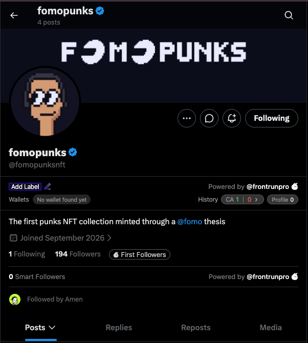daddyAxen's tweet photo. @fomopunksnft dev is real both accounts from Korea and Dev followed. 100% real
Check his X, alpha play here.
https://t.co/ctx4aAv6Ol 

ca
0xce3a398752263c57be5d32de7a6f06b4a97de258

The real alpha play. Dev is legendary https://t.co/ObNlUFFjhj