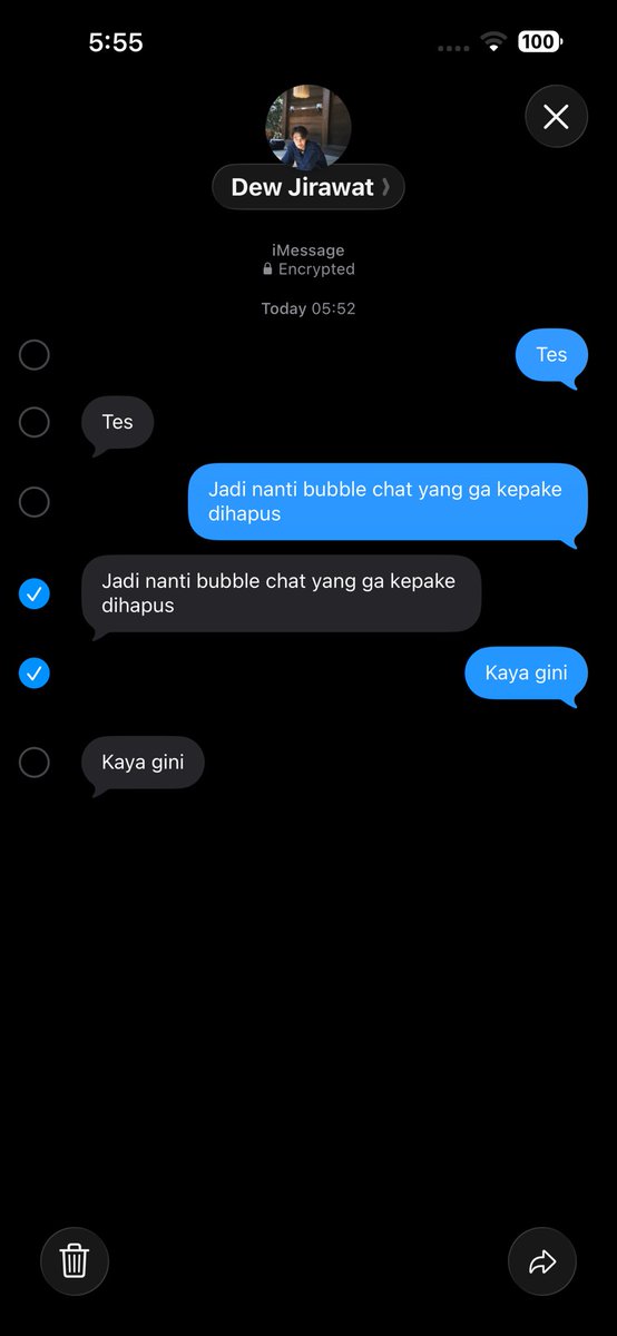 poettoearth's tweet photo. caranya tinggal ngechat ke akun imess sendiri. terus nanti jadinya si chat kita tuh ke kirim balik ke kita. abis itu bubble chat yg ga dibutuhin tinggal dihapus aja. agak ribet sih emang. https://t.co/q8kYAeEsBD