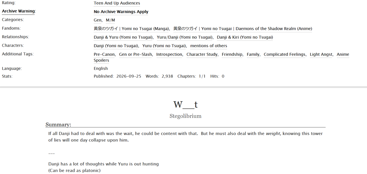 schmait's tweet photo. Yomi no Tsugai has me in a vice grip, so I wrote some pre-canon Danji angsting over Yuru and whatever tf is happening in Higashi.  The intention was pre-slash yurudan, but it can be read as platonic just fine. =u=b Spoilers thru ep24

https://t.co/o1cnvY7IL5 https://t.co/nW3s3GOsxY