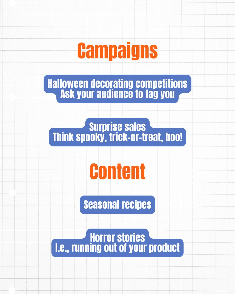 socialbuzzinguk's tweet photo. Steal our October marketing ideas 👻🎃

Creative marketing campaigns don't need to feel scary 👀

Not sure what content will work for your business? 👉 Let’s work together!

#contentstrategy #socialmediacontent #socialmediamanagement #socialmediagrowth #socialmediaexperts https://t.co/gdyFbZvp7F