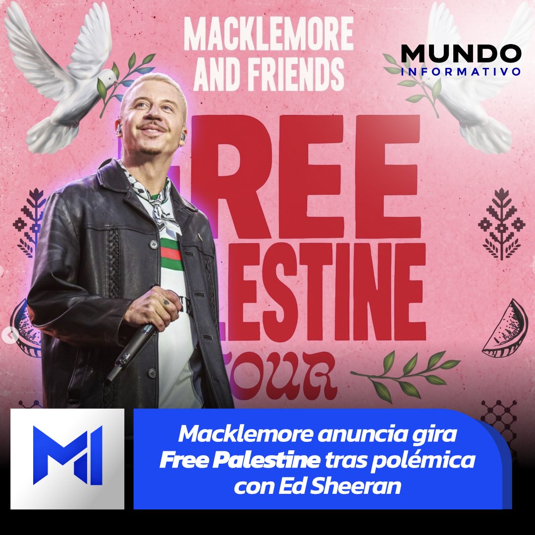 mundoinformatof's tweet photo. #Macklemore anuncia su tour 'Free Palestine' tras ser excluido de los conciertos de Ed Sheeran por apoyar a Gaza en el escenario. Los shows en Londres, París y Dublín donarán el 100% de sus ganancias a ayuda humanitaria. 🇵🇸✨
¿Qué opinas de su postura? 👇
#MundoInformativo https://t.co/DtKQsihOPY