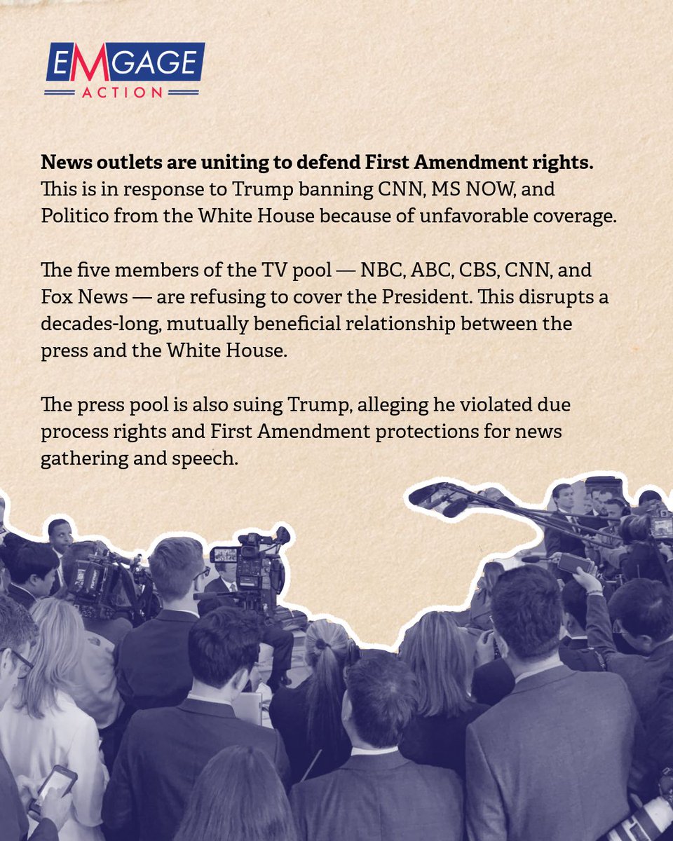 EmgageAction's tweet photo. We believe free speech is a First Amendment right belonging to everyone, including the press.
#Democracy #Trump #Pressban https://t.co/LEcEbuQumF