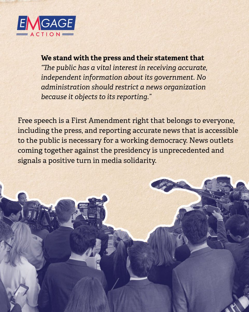 EmgageAction's tweet photo. We believe free speech is a First Amendment right belonging to everyone, including the press.
#Democracy #Trump #Pressban https://t.co/LEcEbuQumF