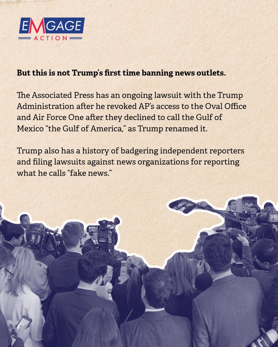 EmgageAction's tweet photo. We believe free speech is a First Amendment right belonging to everyone, including the press.
#Democracy #Trump #Pressban https://t.co/LEcEbuQumF