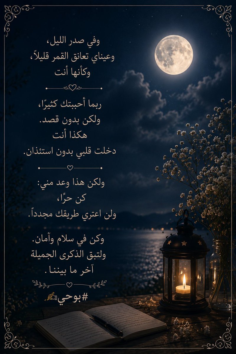 azozy_55's tweet photo. #بوحي✍ #قمر_الليله

وفي صدرِ الليل،
وعينايَ تعانق القمر قليلاً،
وكأنها أنت.......... ♥️🌹

...
...
...

أحببتُك كثيرًا💔 https://t.co/kPymiO6iI3