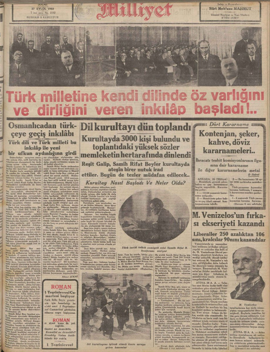 SMEYDAN's tweet photo. Dil Bayramı kutlu olsun!🇹🇷

26 Eylül 1932’de Dolmabahçe Sarayında, Türkçenin zenginliğinin araştırılması ve öz güzelliğinin ortaya çıkarılması için Cumhurbaşkanı Atatürk’ün katılımıyla Birinci Türk Dil Kurultayı toplandı. 

İlk Türk Dil Kurultayı'nın toplandığı 26 Eylül gününün her yıl “Dil Bayramı” olarak kutlanması teklif edildi. Bu teklifin oy birliğiyle kabul edilmesiyle her yıl “26 Eylül Dil Bayramı” olarak kutlanmaya başlandı.

Bkz. Dil Devrimini Anlamak👇 https://t.co/k6gwFlvUNb