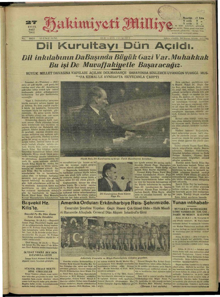 SMEYDAN's tweet photo. Dil Bayramı kutlu olsun!🇹🇷

26 Eylül 1932’de Dolmabahçe Sarayında, Türkçenin zenginliğinin araştırılması ve öz güzelliğinin ortaya çıkarılması için Cumhurbaşkanı Atatürk’ün katılımıyla Birinci Türk Dil Kurultayı toplandı. 

İlk Türk Dil Kurultayı'nın toplandığı 26 Eylül gününün her yıl “Dil Bayramı” olarak kutlanması teklif edildi. Bu teklifin oy birliğiyle kabul edilmesiyle her yıl “26 Eylül Dil Bayramı” olarak kutlanmaya başlandı.

Bkz. Dil Devrimini Anlamak👇 https://t.co/k6gwFlvUNb