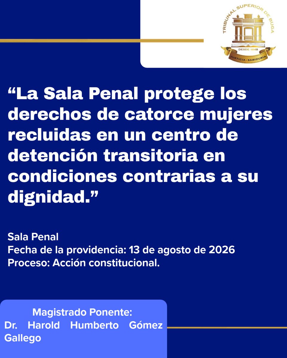 Trib_Sup_Buga's tweet photo. La Sala Penal amparó los derechos fundamentales a la dignidad humana, la vida, la integridad personal, la salud y la prohibición de tratos crueles, inhumanos o degradantes de catorce mujeres privadas de la libertad recluidas en la Subestación de Policía de Sonso, Guacarí. https://t.co/AirpnX8hcd