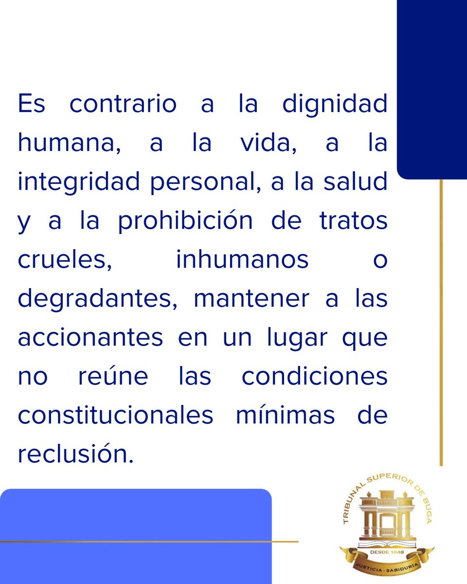 Trib_Sup_Buga's tweet photo. La Sala Penal amparó los derechos fundamentales a la dignidad humana, la vida, la integridad personal, la salud y la prohibición de tratos crueles, inhumanos o degradantes de catorce mujeres privadas de la libertad recluidas en la Subestación de Policía de Sonso, Guacarí. https://t.co/AirpnX8hcd