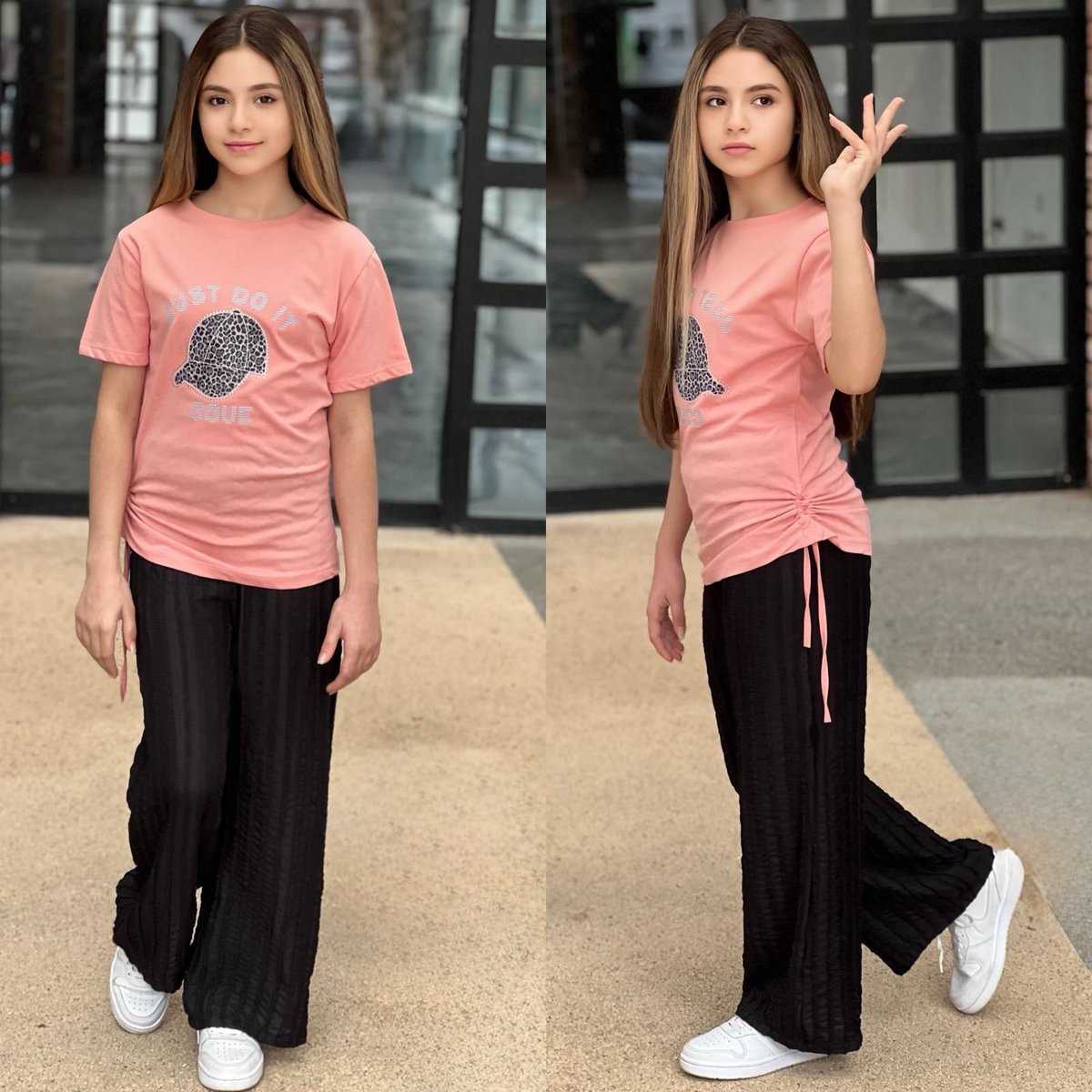 ShakiraCla23442's tweet photo. Neutral tones, maximum style. Beige graphic tee paired with textured wide-leg pants—the perfect everyday set. Available in sizes 5–14 years. DM or WhatsApp 78 868 280 to order. https://t.co/qMA5RD9hcW