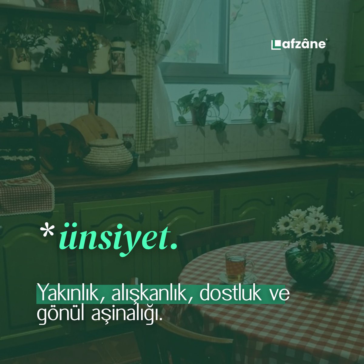 lafzane's tweet photo. Günün lafz’ı; Ünsiyet.

Yakınlık, alışkanlık, dostluk ve gönül aşinalığı. Bir kimseye veya bir yere zamanla ısınmak, onunla gönül bağı kurmak. https://t.co/jDdprIQsD9