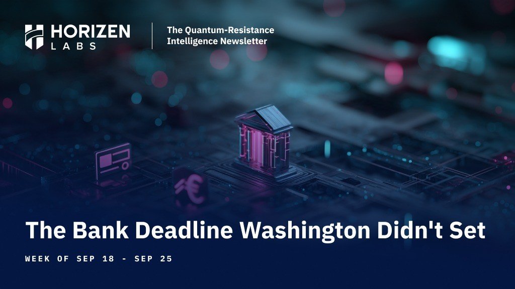 HorizenLabs's tweet photo. A question worth putting to your cyber risk committee this week:

What is the earliest external date that forces us to move to quantum-resistant encryption, and is it on our plan?

Most institutions can't answer it.

Not because the work is impossible, but because no one has been told to finish by when, and most don't have a map of where their encryption actually lives.

One financial regulator actually measured how ready its banks are for the shift to quantum-resistant encryption. Nearly three-quarters were not. That is a Swiss figure.

The more uncomfortable point: no US regulator measures this at all, so for the US banking system, the honest answer to "how ready are we" is that nobody knows, because nobody has been required to say.

This week's Quantum-Resistance Intelligence Newsletter breaks down:

❓ what that means for anyone who owns cryptographic risk at a financial institution.
❓ why the readiness question is unanswerable without a cryptographic inventory, and
❓what to ask before your next audit.

Read now👉 https://t.co/RF7uAnTN2u