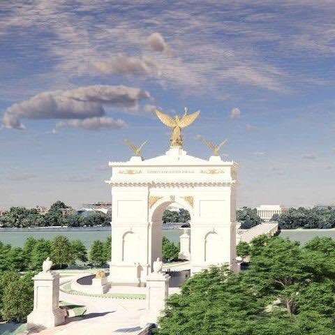 SenDuckworth's tweet photo. NEWS: I’m calling on FAA Administrator Bedford and Defense Secretary Hegseth to immediately reject Donald Trump’s plan to turn his golden vanity arch into a military complex.

This plan is as dangerous as it is ridiculous. Full stop. https://t.co/lxwyFpMVtY