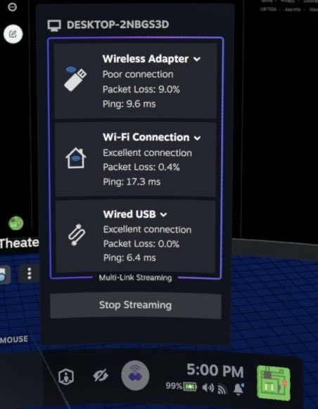 TheWireWhiz's tweet photo. Something every reviewer missed: The Frame can stream over USB.

I personally don’t mind running tethered to a PC over a long link cable, so that’s what I do. It’s a split cable where you can power it directly from the wall, keeps the headset at full charge. https://t.co/b7QgfSCVKe