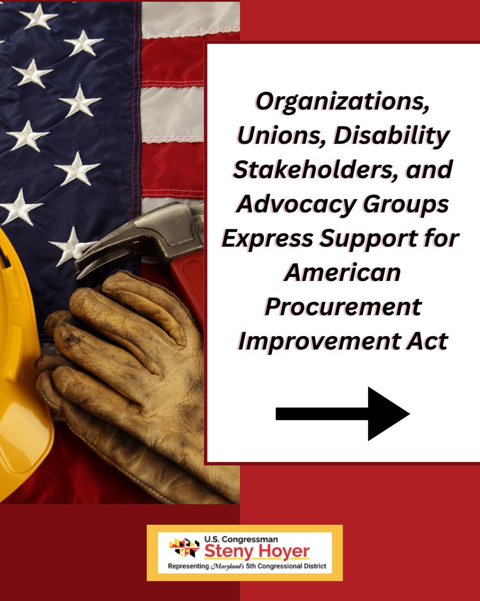 RepStenyHoyer's tweet photo. The APIA has received endorsements from a coalition of over 50 organizations, unions, & advocacy groups. 

I look forward to partnering with stakeholders across the disability community to modernize AbilityOne and move this bill through Congress before the end of the year. Let's do this!