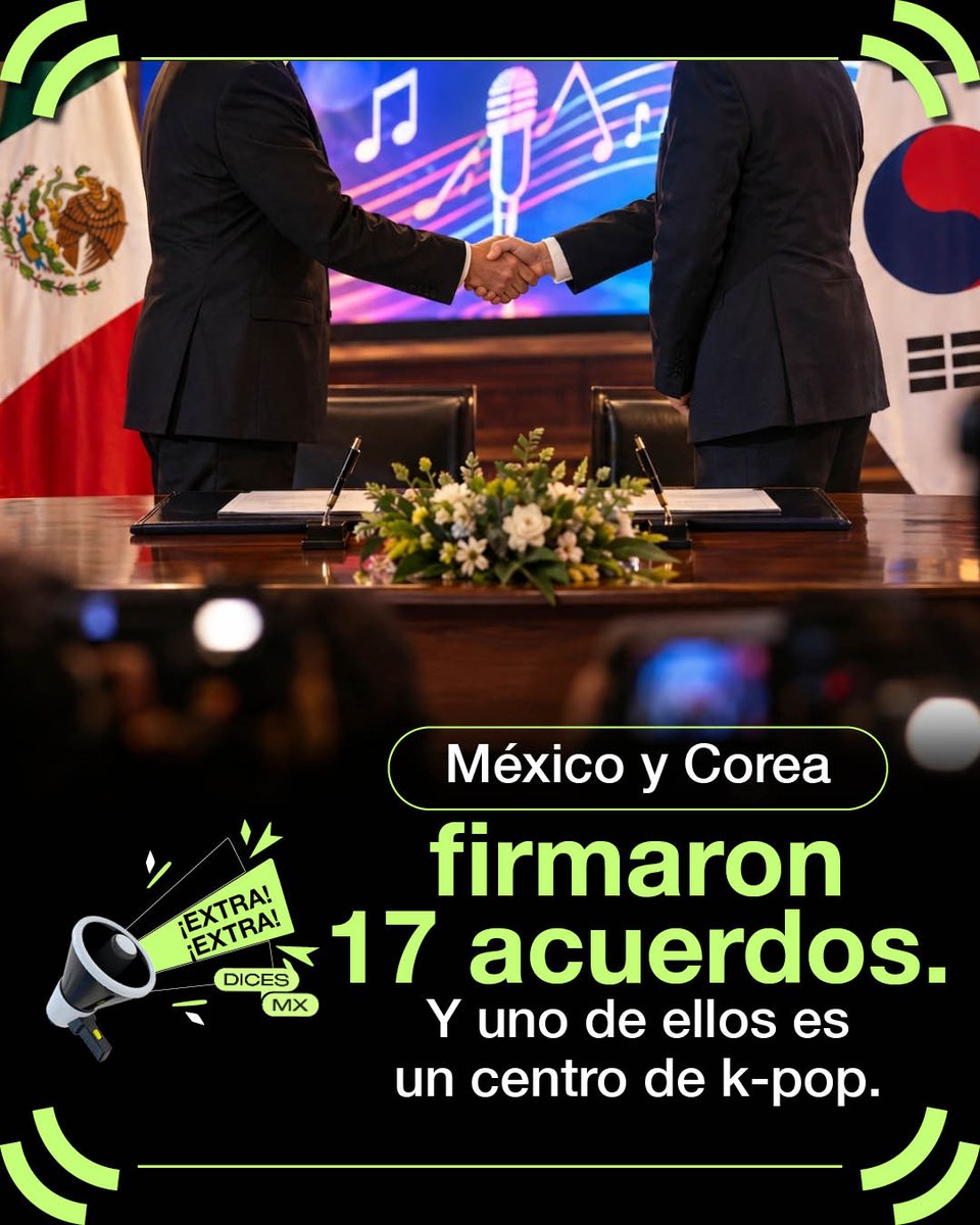 dicesmx's tweet photo. 🇲🇽🇰🇷 #México y #CoreaDelSur firmaron 17 memorándums de entendimiento y un Plan de Acción que marcará la relación de 2026 a 2030.

Hay comercio, tecnología, ciencia, agricultura, seguridad y turismo. También centros culturales en ambos países, incluido uno de k-pop.

#DICESMx https://t.co/yL2zJkelos