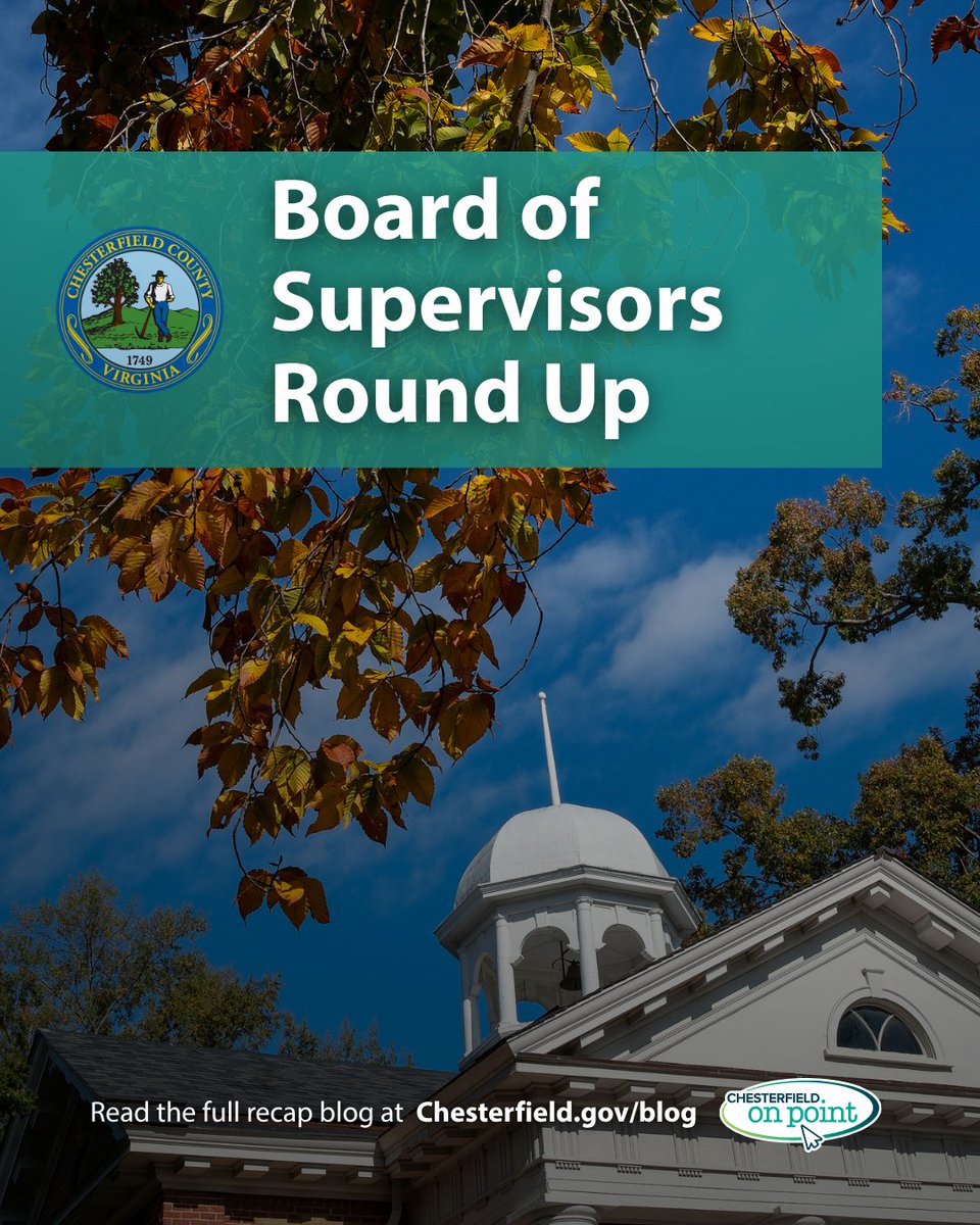 ChesterfieldVa's tweet photo. Updates from the Sept. 23 Board of Supervisors meeting are now available.
👉 Read the full Board Roundup and watch recordings from the meeting: https://t.co/pZ77Om7at6 https://t.co/CVdMk0hzr6