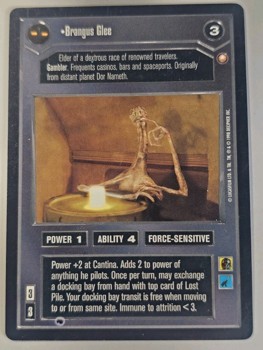 jadesfirecomics's tweet photo. Star Wars Decipher - Special Edition - Brangus Glee - We Combine Shipping  https://t.co/3PLHkTifi0 #STARWARS #SWCCG #CCG #STARWARSDECIPHER #CCGSALE https://t.co/Mc88rLY4bK