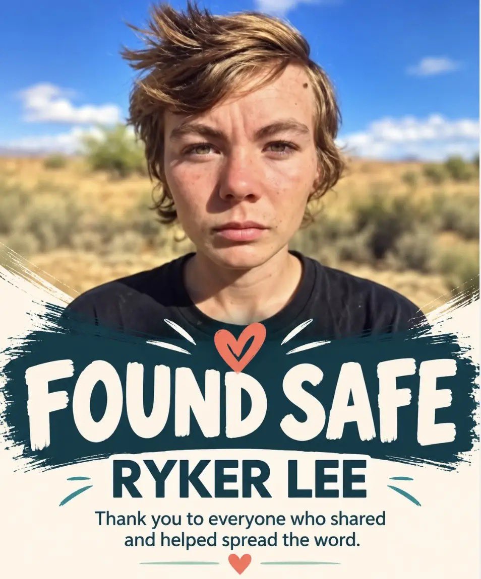 TrueCrimeWidow's tweet photo. Ryker Lee found safe. Thank you to Exploring with Jim for driving 14 hours all night and getting out there with his bike and getting that tip from the landowners. Then to the 12 people in his chat that called 911 and Pima was on it. Thank God. https://t.co/fpLDlQ2lS7