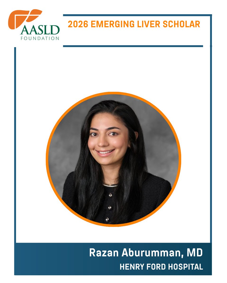 AASLDFoundation's tweet photo. 👏Congratulations to Razan Aburumman, MD @RazanAburummann, Lauren Alpert, MD, John Donlan, MD @donlan_john, Caren Doueiry, MD, PhD @CDoueiry, recipients of the #Emerging Liver Scholar Award! 

Learn more about this year's award recipients: https://t.co/aUVuXkp7Ns https://t.co/ZwNho7DJzD