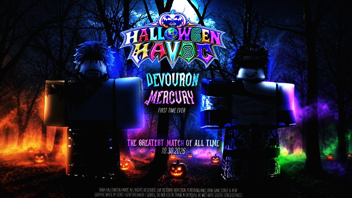 RWAMedia's tweet photo. 🎃10.30.2026.🎃

THE GREATEST MATCH OF ALL TIME. 🐐

ISAAC MERCURY vs. JAY DEVOURON
(@neveraccounted, @JayDevouronRW)