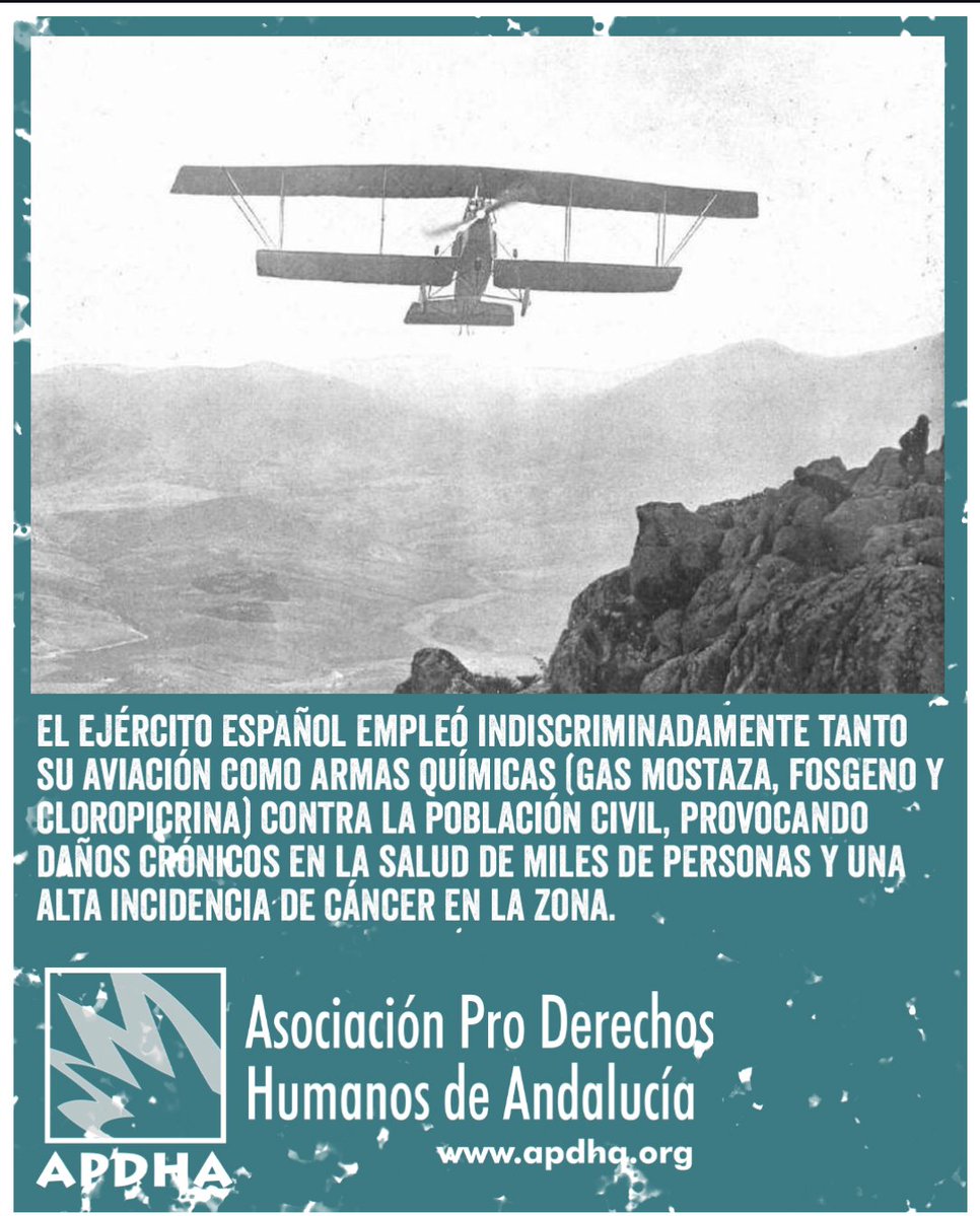 JordyMLson's tweet photo. @socialesquizo @LaUltima_Guerra @herqles_es La Guerra del Rif 1909/1927
España bombarde la region kn armas qumicas durante la Guerra utilizando principalmente gas mostaza contra la poblaciin civil y la resistencia liderada x  Abdelkrim El Jattabi durante l reinado de Alfonso 13 ybajo l gobierno de dictador Miguel Primo https://t.co/X6yks1LbrC