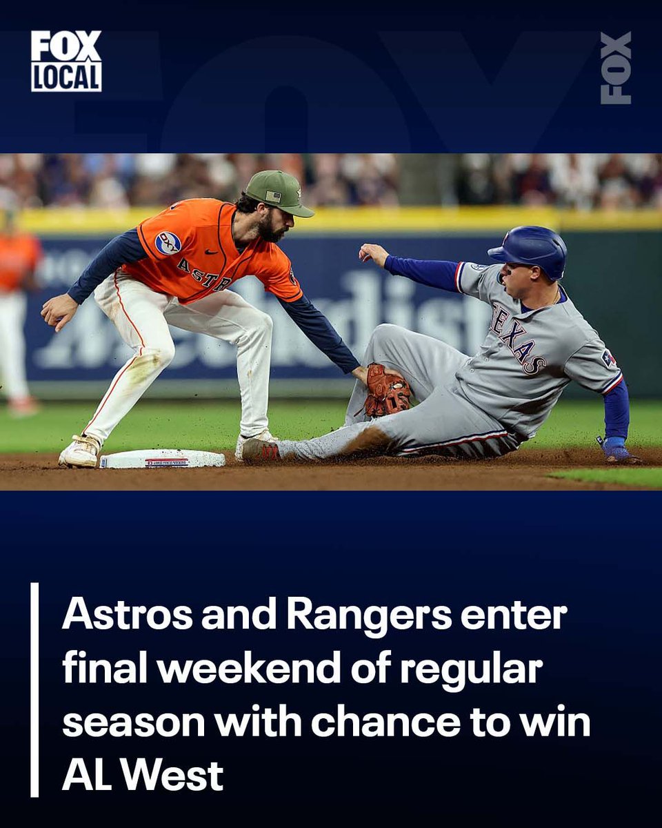 FOX26Houston's tweet photo. The winner of the AL West will come from the state of Texas, with the Rangers and Astros tied for first place with three games to go. https://t.co/qhDxKDqD0S https://t.co/fBeOUBijhV