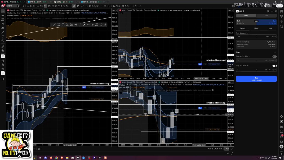 morty_trades's tweet photo. 10:15. The trade after "that's a wrap." One contract, stop under the last 15 minute candle, and I said I wouldn't touch it for 15 minutes. I didn't. It stopped out at 10:44, twenty minutes before the move I'd called all morning. https://t.co/D8vRHB5Vlo