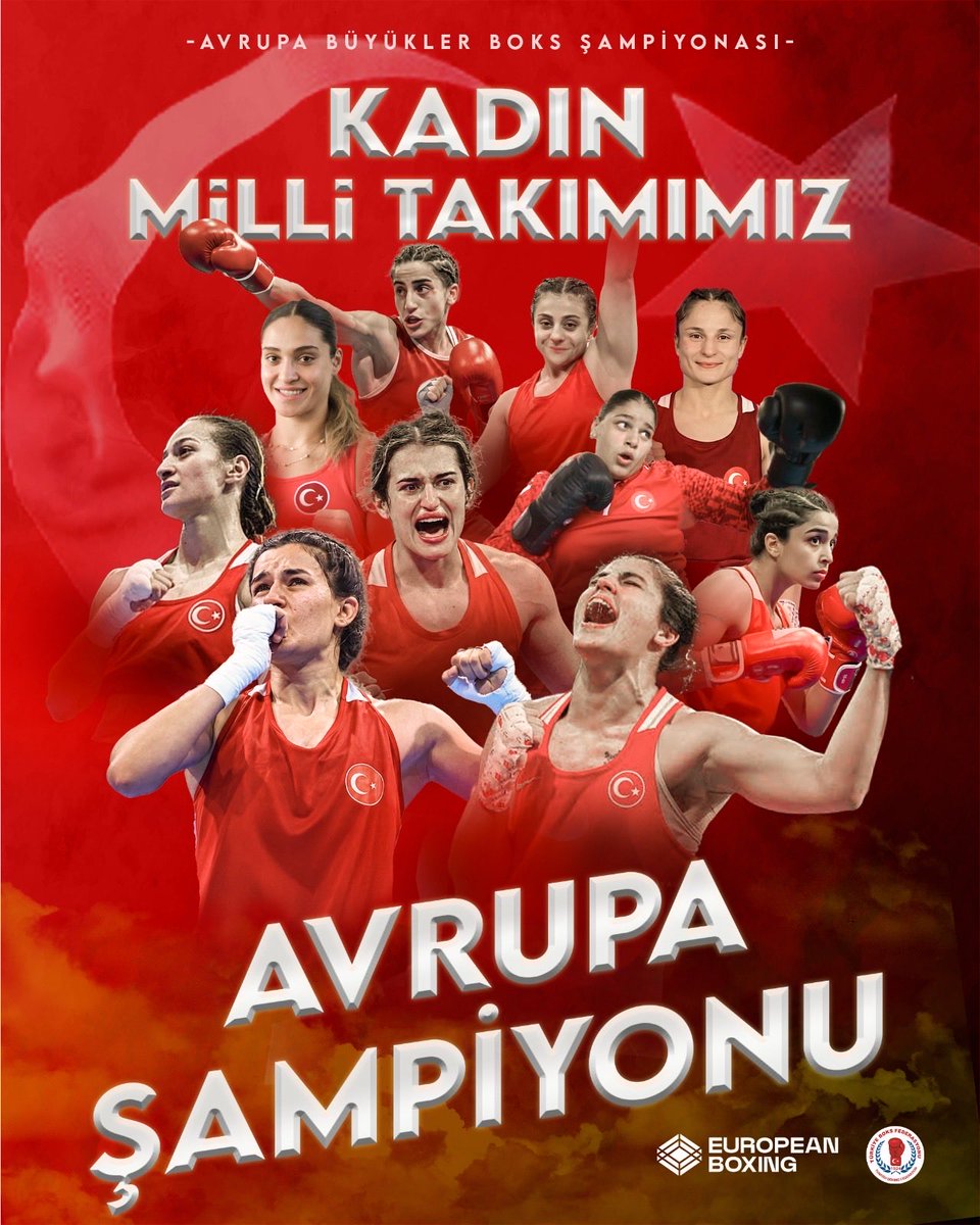 trboksfed's tweet photo. 🏆🇹🇷 KADIN BOKS MİLLİ TAKIMIMIZ AVRUPA ŞAMPİYONU!

Bulgaristan’ın başkenti Sofya’da bugün tamamlanan Büyükler Avrupa Boks Şampiyonası’nda Kadın Boks Milli Takımımız, 3 altın, 1 gümüş ve 3 bronz olmak üzere toplam 7 madalya kazanarak takım halinde Avrupa Şampiyonu oldu! 🥊🇹🇷 

🥇 ALTIN MADALYA
🇹🇷 51 kg — Hatice Akbaş
🇹🇷 70 kg — Busenaz Sürmeneli
🇹🇷 +80 kg — Havvanur Kethüda

🥈 GÜMÜŞ MADALYA
🇹🇷 75 kg — Büşra Işıldar

🥉 BRONZ MADALYA
🇹🇷 48 kg — Nurselen Yalgettekin
🇹🇷 57 kg — Esra Yıldız Kahraman
🇹🇷 60 kg — Gizem Özer 

👏 Avrupa’nın zirvesinde Türkiye! Kadın Boks Milli Takımımızı yürekten tebrik ediyoruz! 🇹🇷🏆