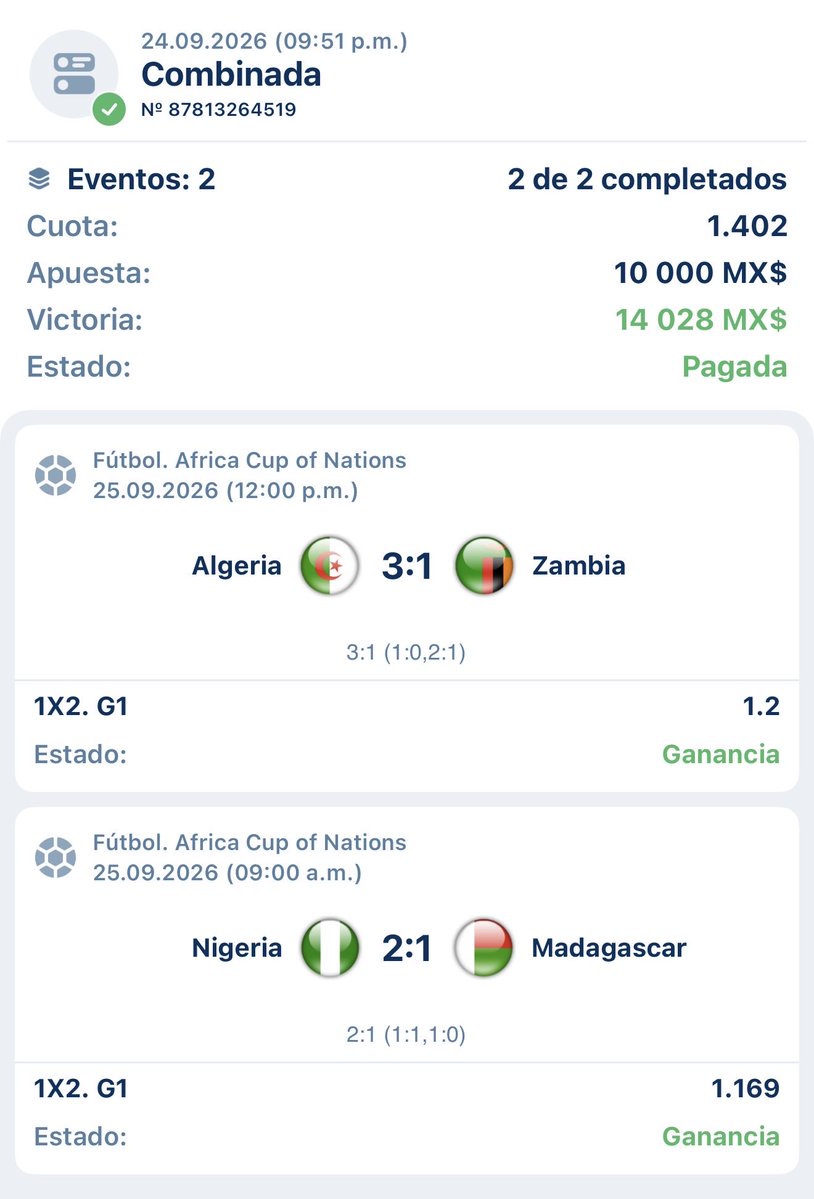 tainpicks's tweet photo. 🟢💰 HOY FUE UNA PUTA LOCURA 💰🟢

No fue una, ni dos… TODO LO QUE TOCAMOS TERMINÓ EN VERDE. 😮‍💨🔥

🇳🇬 NIGERIA 2-1 ✅
🇸🇪 SUECIA 2-1 ✅
🇩🇿 ARGELIA 3-1 ✅

💵 $20,000 → $30,160
💵 $10,000 → $18,096
💵 $10,000 → $14,028
💵 $10,080 → $17,438

4 BOLETOS. 4 PAGADOS. 🤑🤑🤑

Hoy no hay mucho que explicar… LAS CAPTURAS HABLAN SOLAS.

🟢 VERDE TRAS VERDE. SEGUIMOS HACIENDO LO NUESTRO. 📈💸