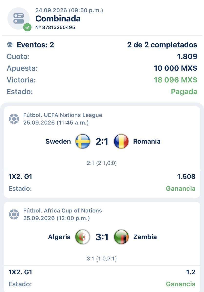 tainpicks's tweet photo. 🟢💰 HOY FUE UNA PUTA LOCURA 💰🟢

No fue una, ni dos… TODO LO QUE TOCAMOS TERMINÓ EN VERDE. 😮‍💨🔥

🇳🇬 NIGERIA 2-1 ✅
🇸🇪 SUECIA 2-1 ✅
🇩🇿 ARGELIA 3-1 ✅

💵 $20,000 → $30,160
💵 $10,000 → $18,096
💵 $10,000 → $14,028
💵 $10,080 → $17,438

4 BOLETOS. 4 PAGADOS. 🤑🤑🤑

Hoy no hay mucho que explicar… LAS CAPTURAS HABLAN SOLAS.

🟢 VERDE TRAS VERDE. SEGUIMOS HACIENDO LO NUESTRO. 📈💸