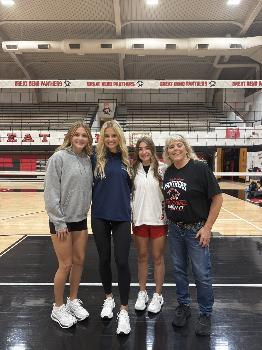 sportsinkansas's tweet photo. One of today’s stops 📍

Great Bend High School Volleyball (5A🏐) 

The Panthers are off to a perfect 14-0 start this season and are currently ranked #6 in Class 5A. They are three-time defending WAC Champions and once again look to be a team to watch in Western Kansas. Looking ahead to this weekend, the Panthers will travel to Washburn Rural High School to compete in a tough 4A/5A/6A tournament, where they will face strong competition from across the state. Senior Kya Behr has committed to continue her volleyball career at Washburn University and will have an exciting weekend ahead as she looks to break a couple of career records. 

Rylee Hackmann of Sports in Kansas was in town today and caught up with first-year head coach Tina Johnson and Senior players, Kya Behr, Meredith Mazouch and Alex Mayers. We will hear from them later tonight. 

#sportsinkansas