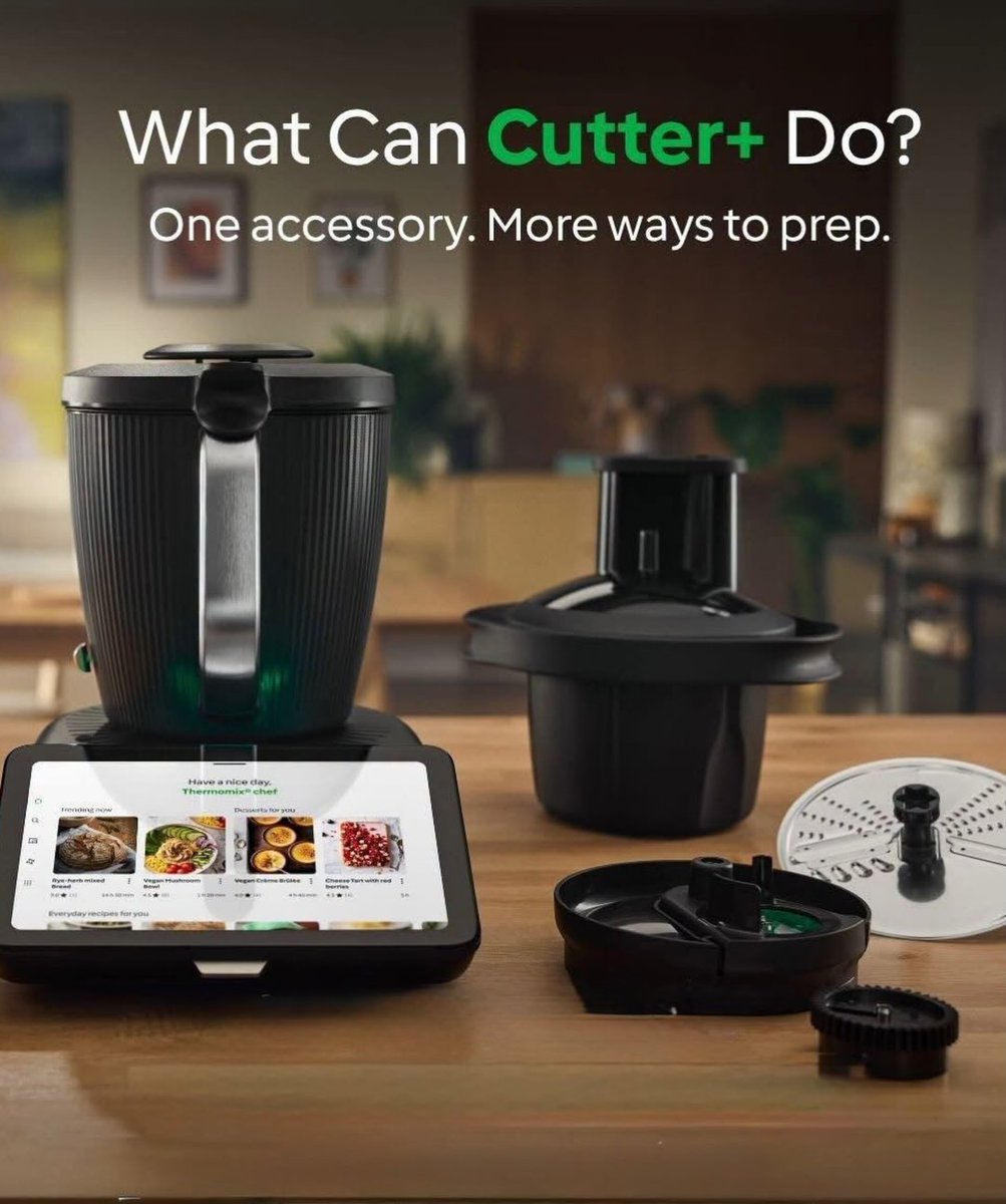 RaymondRandx's tweet photo. Slice, grate and spiralise with the Thermomix Cutter+. Perfect for onions, potatoes, coleslaw and more—without the tears. Get it for just €29 with a TM7 purchase during September. Offer ends 30 September. https://t.co/3GrlXuSGGl