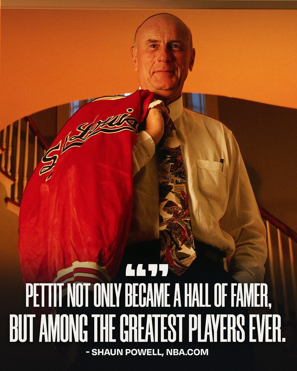 NBAHistory's tweet photo. The NBA's first MVP. The prototype power forward.

@powell2dapeople recounts the life and legacy of one of the giants of the game, Naismith Hall of Famer and NBA 75 Team member, Bob Pettit.

Read here: https://t.co/kuCRbpcszm https://t.co/qlm9USzlXO