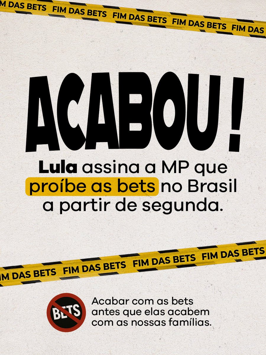 GuilhermeBoulos's tweet photo. AGORA! Lula assinou MP que proíbe todas as BETS no Brasil. A partir de segunda-feira não teremos que conviver mais com esse mal! https://t.co/X7RabCfpMT