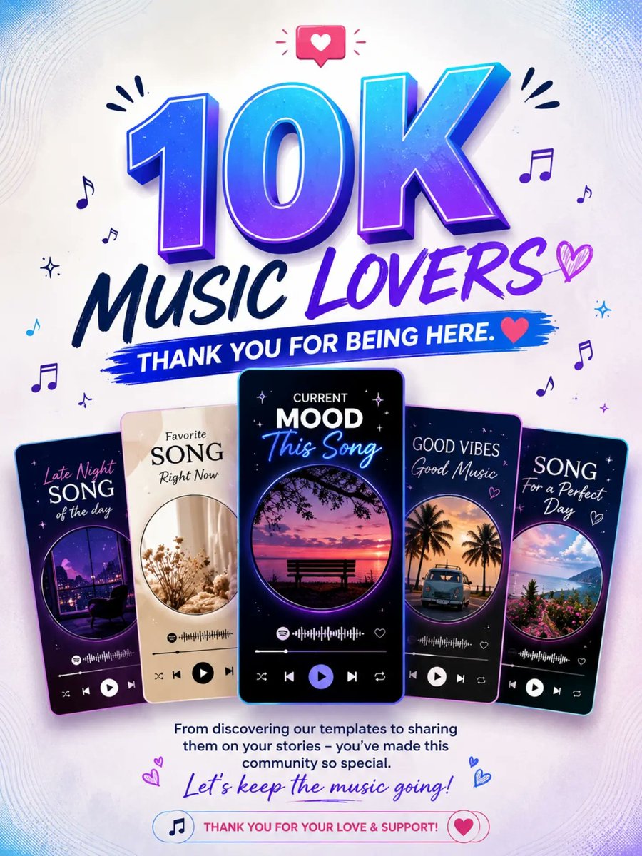 MinervaDowless's tweet photo. 10K music lovers and counting! Thank you for every follow, like, share, story, and template you’ve used. This community wouldn’t exist without you. Here’s to more music, templates, and memories together. The journey continues! https://t.co/8IzaxYj5rn