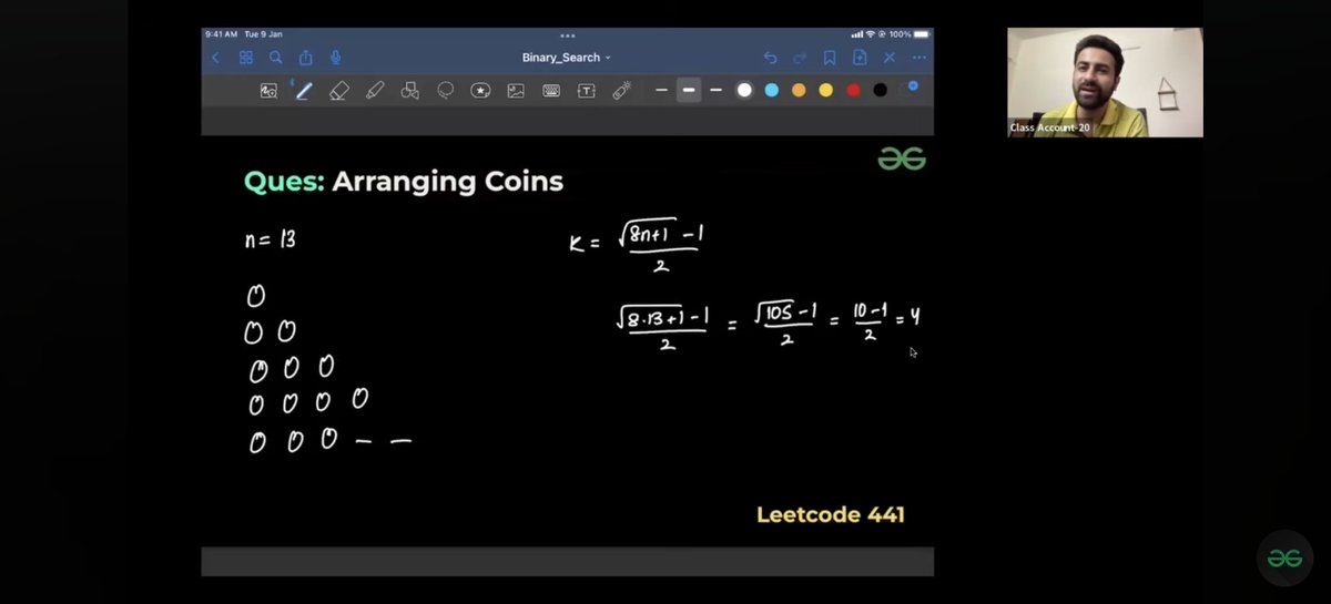 Ritvik2468's tweet photo. Day 9 of #120daysPhoenixArc by
@siamjuit                                                                                ~Solved Arranging Coins problem on Leet code. https://t.co/VpU2FYge73