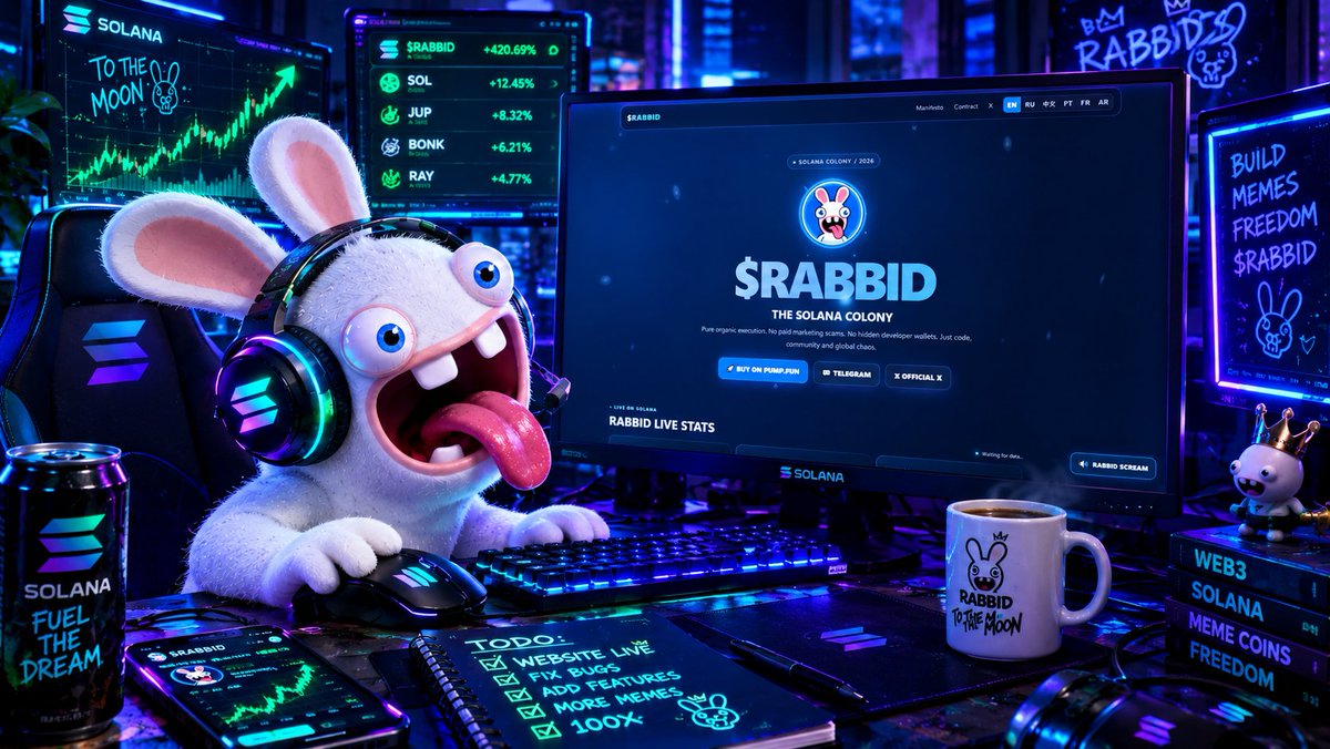 Rabbid_solana's tweet photo. The $RABBID colony doesn't stop cooking. 🛠️🔒 Our official global Web3 landing page is live, built purely on code, organic memes, and the incredible support of our community! 🏛️🐇🚀

Check out the 3D coin &amp; video funnel live: https://t.co/EtSOyv0PrU

#Sol #PumpFun https://t.co/QGo0uKv2Km