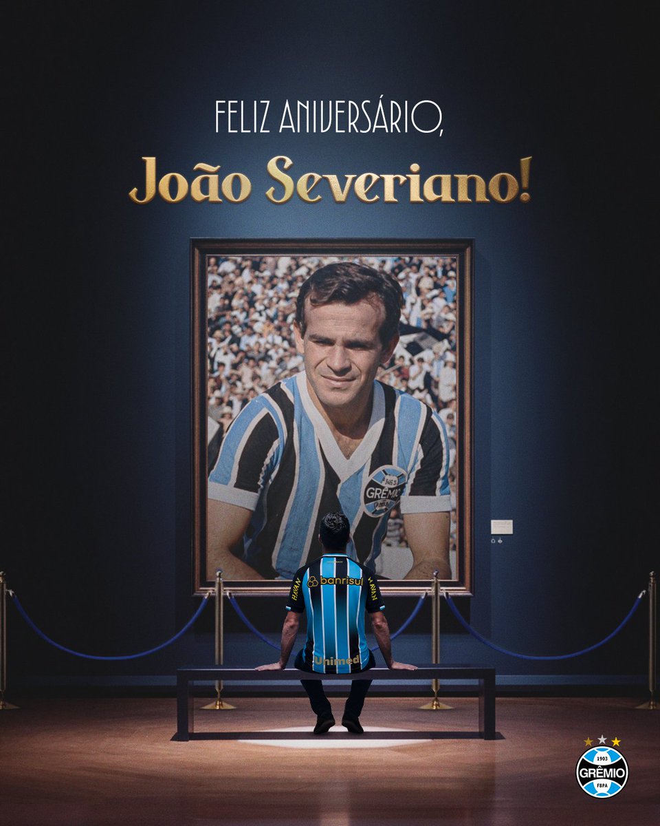 Gremio's tweet photo. FELIZ ANIVERSÁRIO, JOÃO SEVERIANO! 🥳🇪🇪 O Pequeno Polegar começou sua trajetória pelo Imortal na #BaseGremista e se tornou um dos grandes goleadores da história do Clube. Com velocidade, técnica apurada e visão de gol, marcou 135 vezes em 423 jogos pelo Tricolor. Campeão de sete Gauchões e dois Citadinos, deixou seu nome Imortalizado na história gremista e na Calçada da Fama do Grêmio. Parabéns, lenda!
