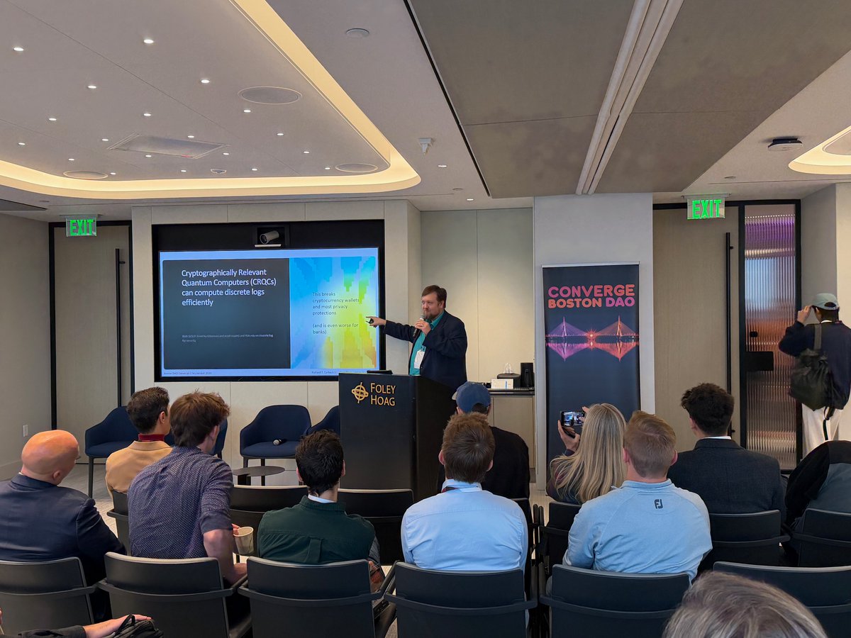 TheBostonDAO's tweet photo. Quantum is coming. The question is what we should be doing about it now.

@rcarback goes beyond the hype at what quantum computing means for crypto, security, and the systems we’re building today.   @quipnetwork https://t.co/AgIRyyKuQN