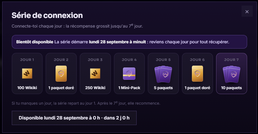 wiki_pick's tweet photo. Petit MAJ du soir sur WikiPick avant de dodo ! 😎

A partir de Lundi, connecte toi chaque jour et récupère une récompense qui grossit jour après jour 🕺 https://t.co/jX6tWCvNH7