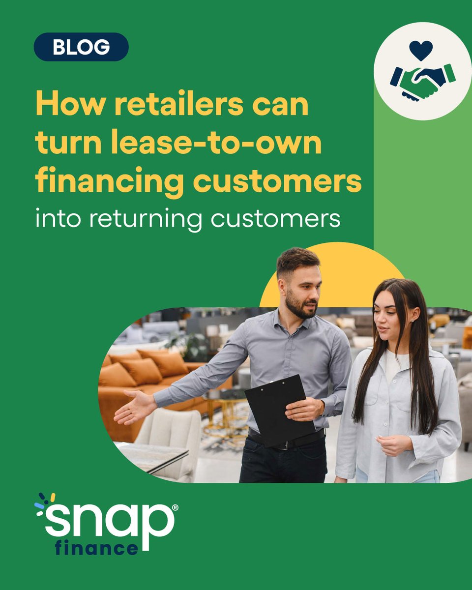 MySnapFinance's tweet photo. Returning customers can drive long‑term retail growth, especially in categories with natural repeat or replacement cycles. 📈 

Learn how lease-to-own financing experiences, helpful follow‑up, and relevant offers may help shoppers come back: https://t.co/TL6VOgJwnw https://t.co/oCRtUPtMbP