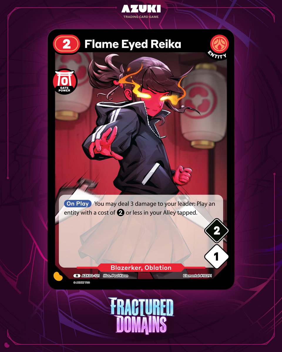 Azuki's tweet photo. From PFP to trading card.

Congrats to @Sanza! His Azuki Elemental #10291 joins Azuki TCG as Flame Eyed Reika, illustrated by Paul Kwon.

The world we’re building starts with the characters you hold. https://t.co/KHPINCgobN