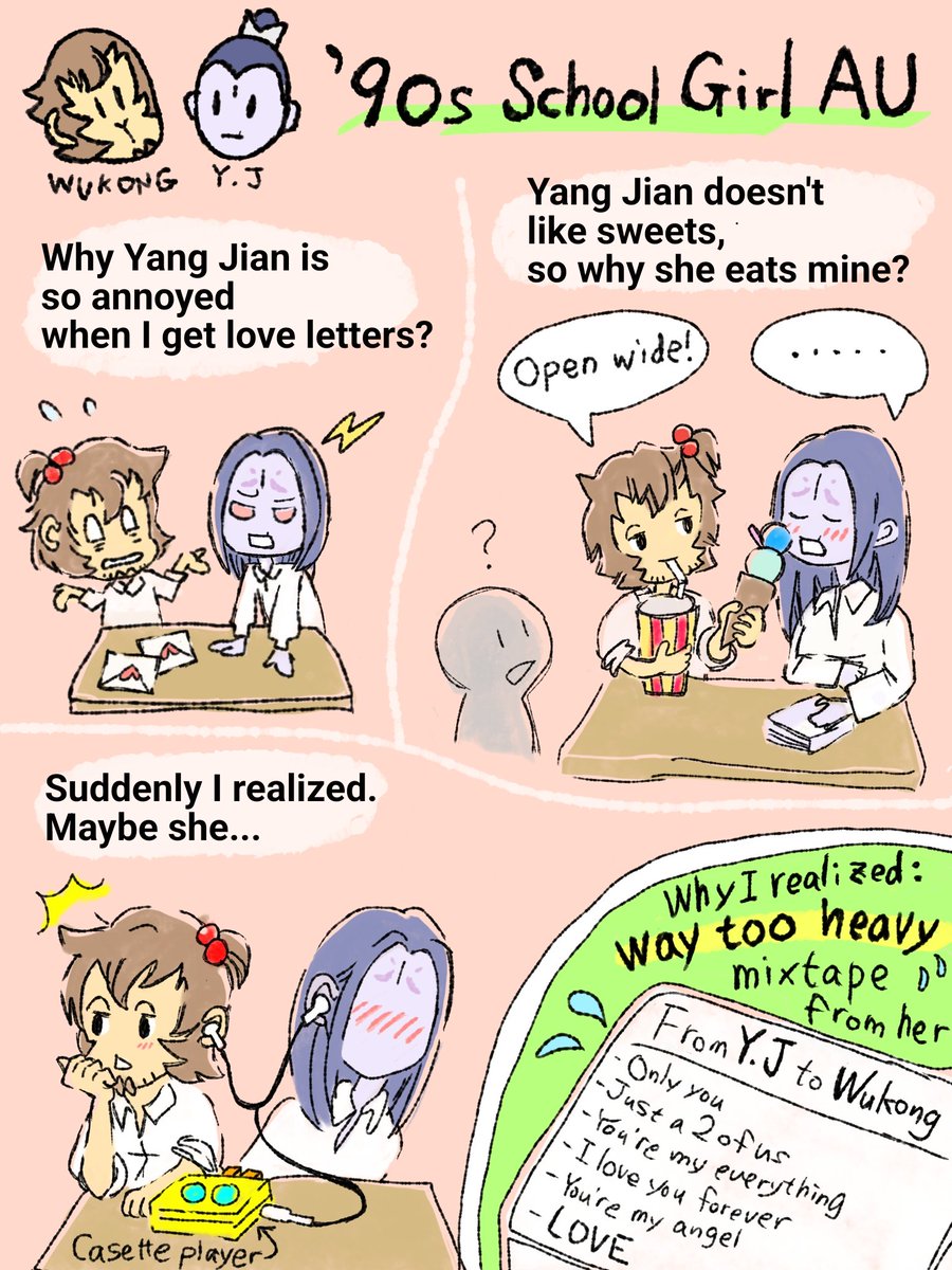 cafekoori's tweet photo. 楊戩と孫悟空が90年代の女子高生だったら。
ふたりには少女漫画みたいな恋愛をしてほしい。けど、なんとなく楊戩は重そうで、一歩間違うとホラーになりそう。

#八仙 #杨戬 #孫悟空 #空戬 #kongjian #allwishescometrue https://t.co/731IIRicOT