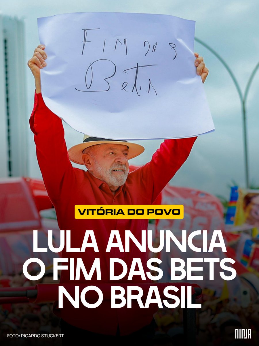 MidiaNINJA's tweet photo. 🚨🎰 LULA ANUNCIA FIM DAS BETS NO BRASIL!!

MP proíbe apostas esportivas e cassinos online. A medida mira um setor que avançou sobre o orçamento das famílias, ampliando dívidas e casos de dependência. https://t.co/y9u8pJdPQh