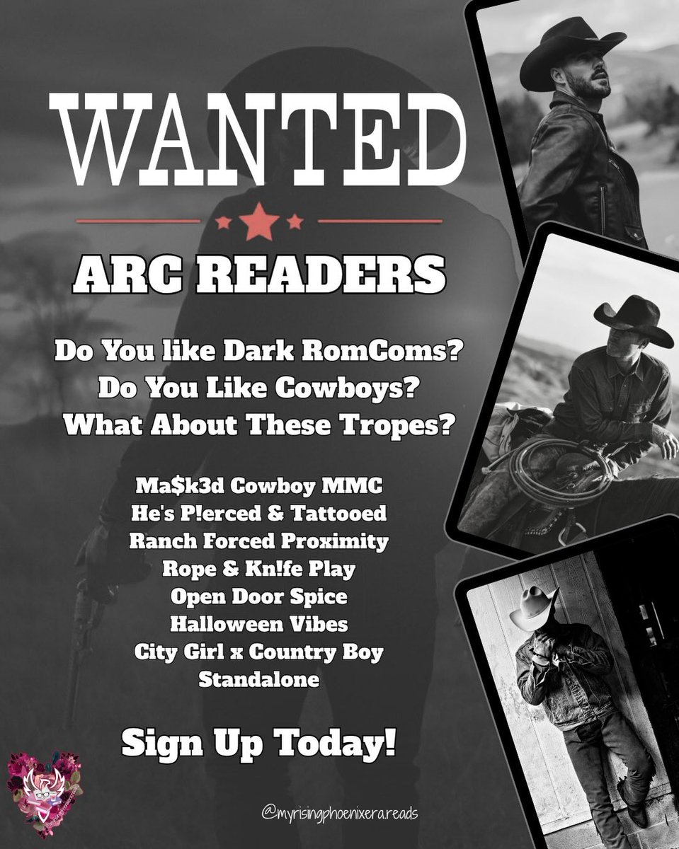 SimoneHambps's tweet photo. ARC sign-ups are open for Rough Ride by I. M. Wraith, a dark cowboy romance featuring a morally gray masked MMC, forced proximity, suspense, and a killer on the loose. ARCs go out the first week of October. https://t.co/1dBjhQ95Dq