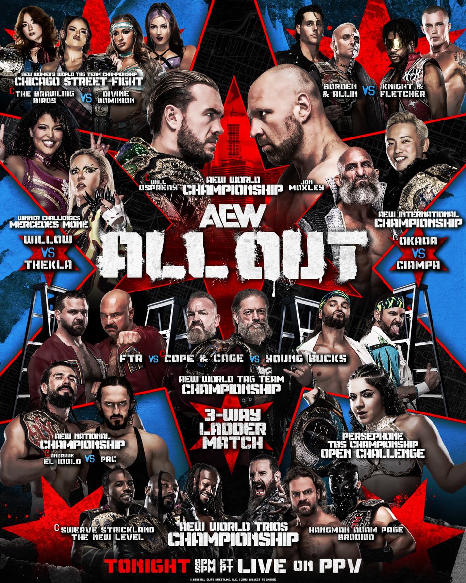 AEW's tweet photo. THE DAY IS FINALLY HERE! IT'S #AEWAllOut!

Join us for an epic night of wrestling LIVE at 8e/5p on PPV, TONIGHT! https://t.co/H4bG41wTTw